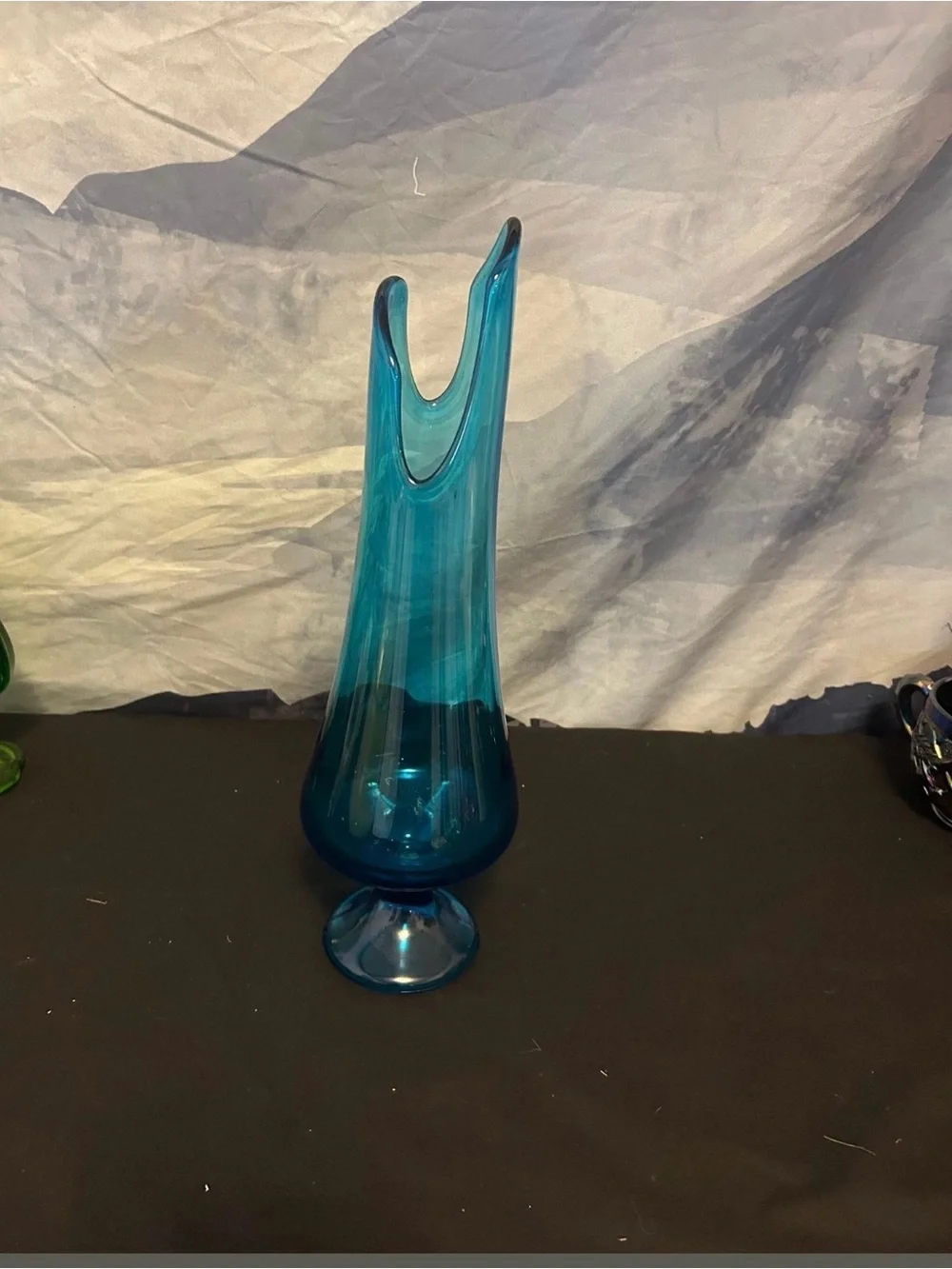 LE Smith Peacock Blue Smoothie pedestal Swung Vase, 15”- Home Accents